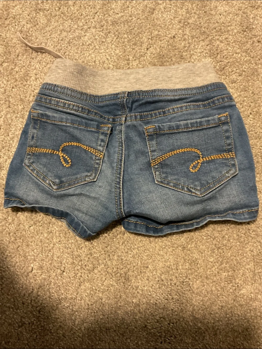 Justice Girls Denim Jogger-Style Shorts in Blue with Gray Waistband